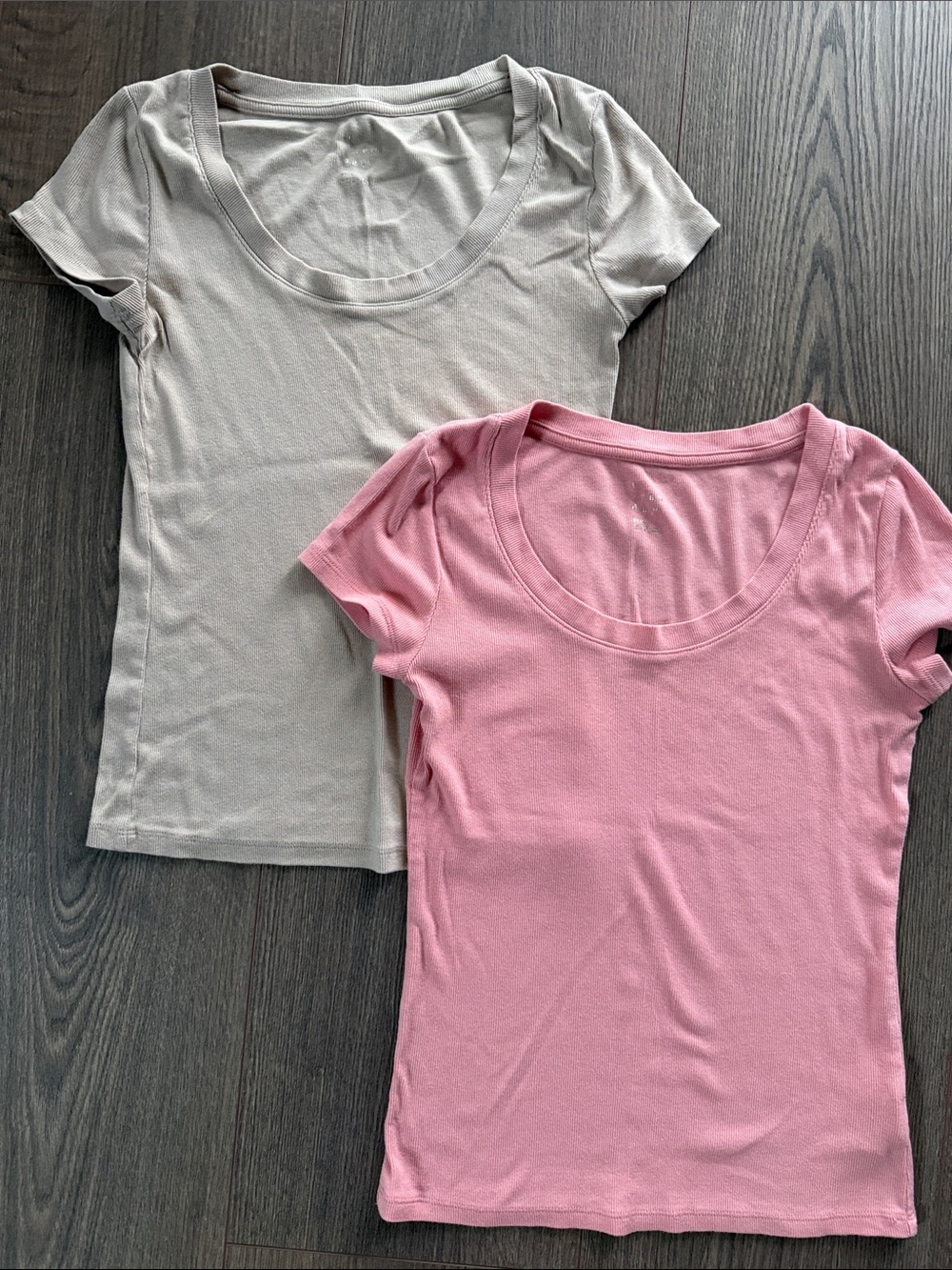 A New Day Women's Scoop Neck T-Shirts Size Small Pink & Cream Set of Two Shirts